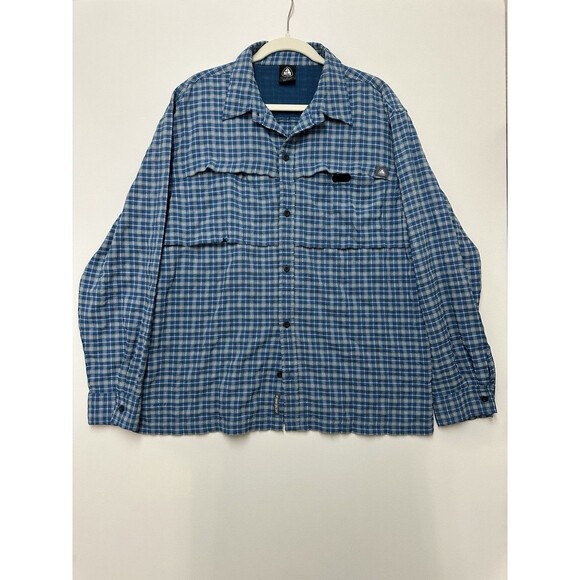 Vintage Nike ACG Dri Fit Shirt Mens Large Blue Plaid All Condition Gear - Picture 1 of 16
